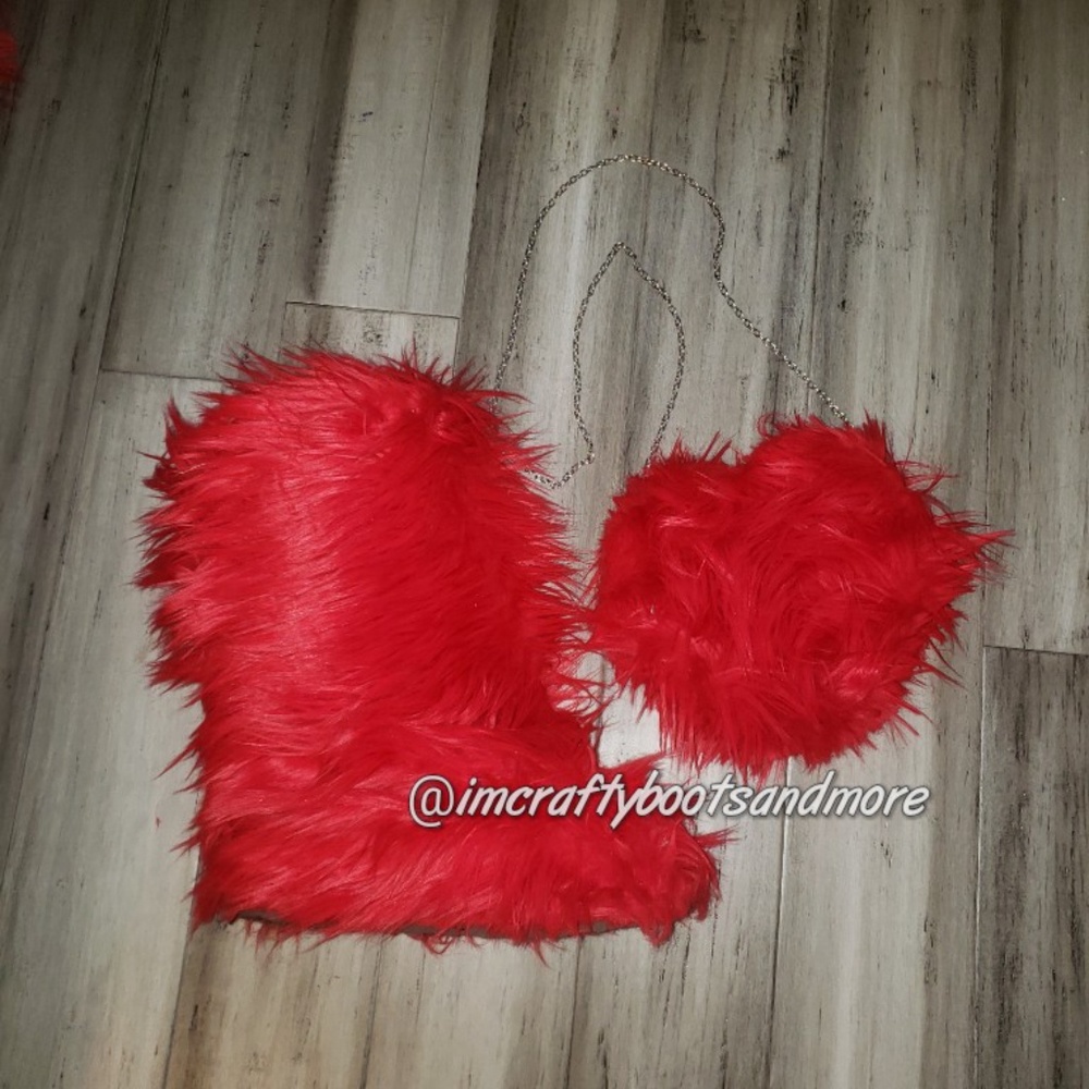 Fur boots and matching purse